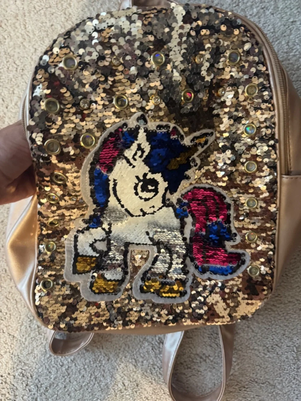 Gold Sequin Unicorn Light Up Backpack